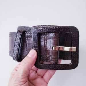 Ann Taylor Dark Brown Croc Embossed Leather Belt